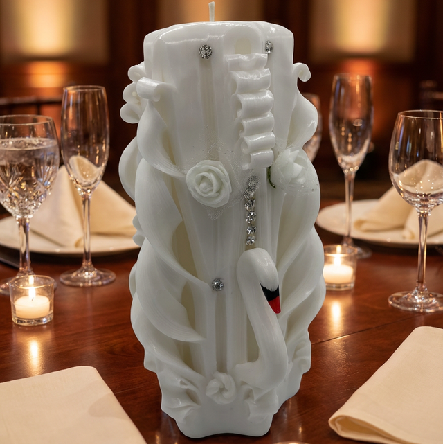 Hand-Carved Pillar Candle – Artisan Decorative Candle - Swan Design JC48
