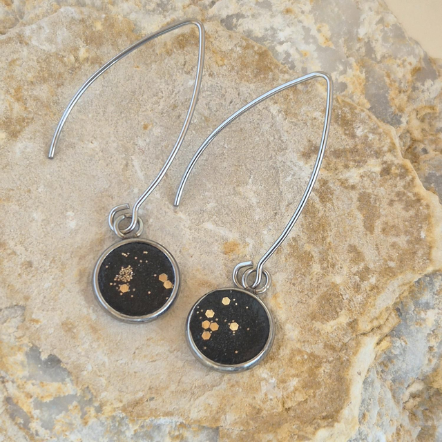 Concrete Dangle Earrings - Black/Gold glitter