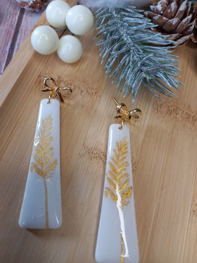 fleur de neige boucles d'oreilles motif feuille
