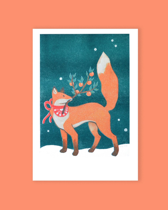 Affichette A4 les animaux de l'hivers : Le renard aux mikan