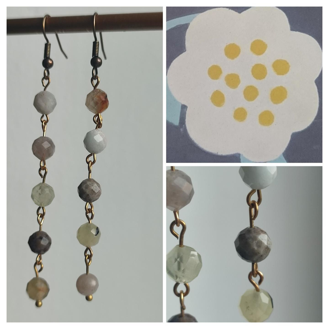 Z-Boucles d&#039;oreilles en pierres naturelles, différents tons de brun, jaune, blanc,en acier inoxydable doré -sans nickel,pièce unique 