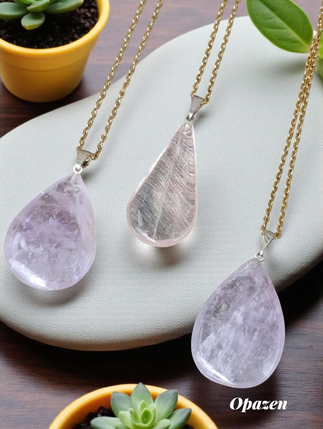 Pendentifs Améthyste et Quartz Rose forme goutte 