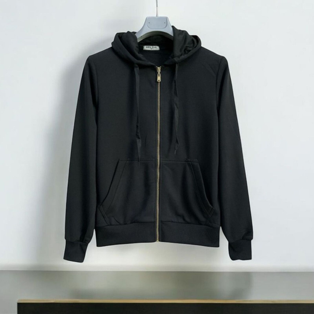 Felpa basic con cappuccio zip 4861BLK