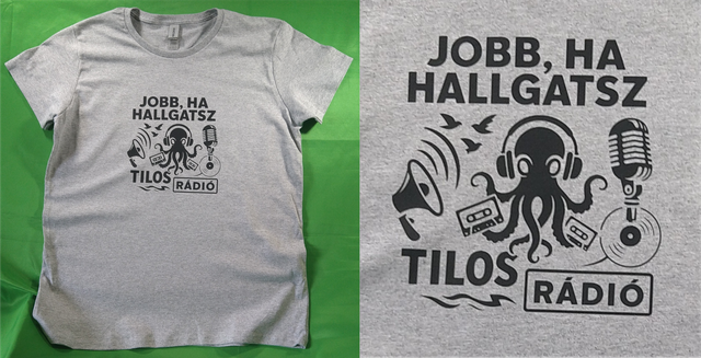 Ladies T-Shirt - Grey - Size 'L' - Kraken Tilos Radio Inspired Design - Tilos Maraton Glasgow 2025 Edition - All Profit goes to www.tilos.hu