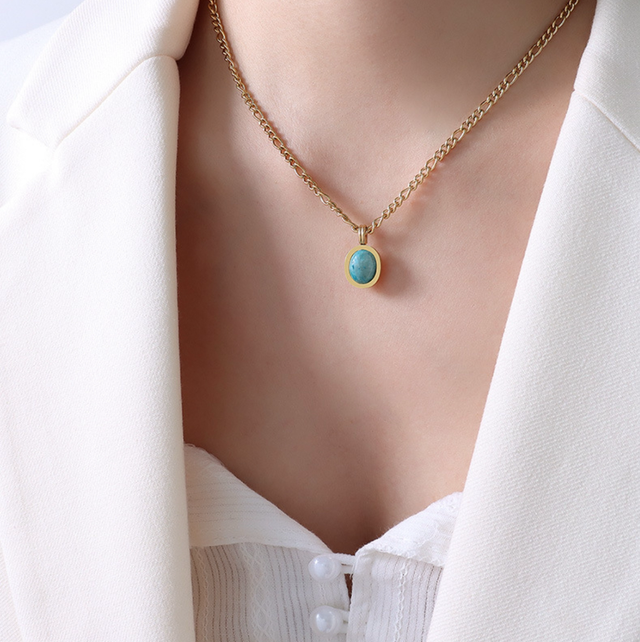 Natural Stone Stainless Steel Chain Necklace