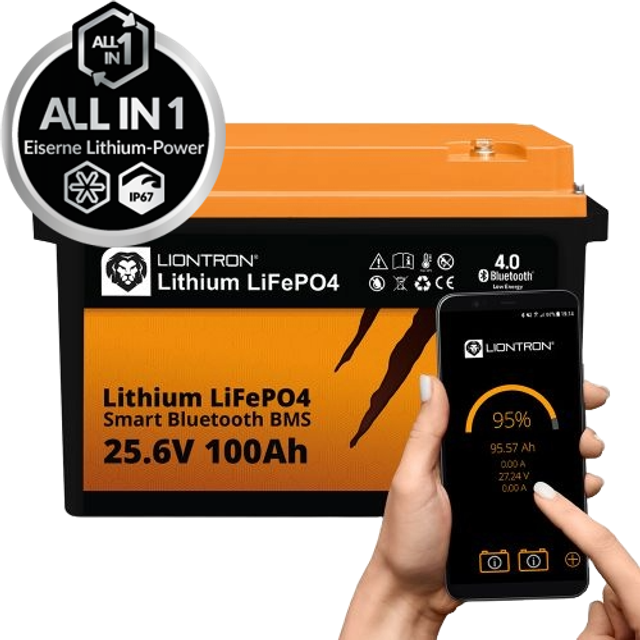 LIONTRON LiFePO4 25,6V 100Ah LXArctic smart BMS mit Bluetooth, Marine IP67