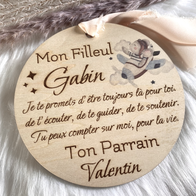 Carte en bois Filleul - filleule - cadeau baptême naissance
