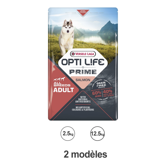 Croquettes Opti Life Prime chien sans cereales : Saumon