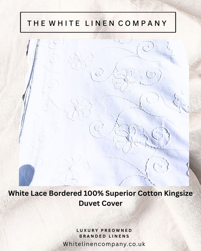 French Linen-White  Broidery Anglais Lace Border Double 100% Cotton Duvet Cover