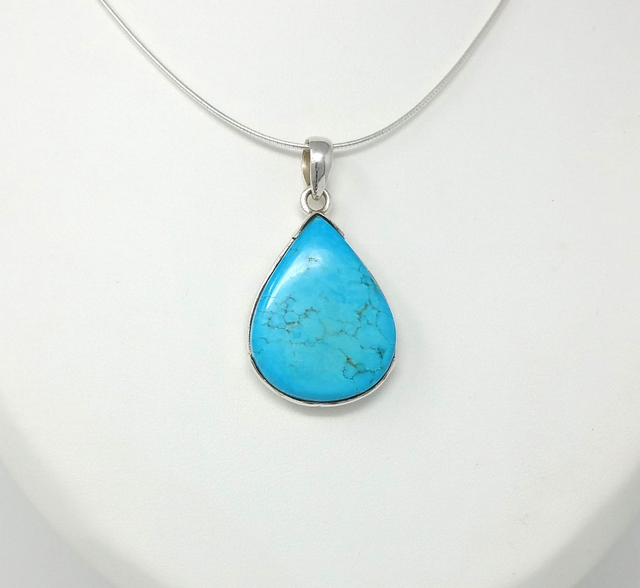 PENDENTIF GOUTTE TURQUOISE ARGENT MASSIF - VENDU SANS CHAINE - 25661G