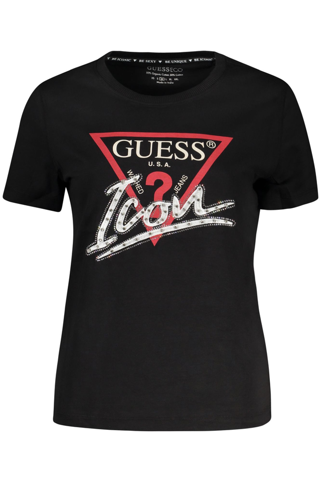 10636GUESS JEANS T-SHIRT MANICHE CORTE DONNA NERO