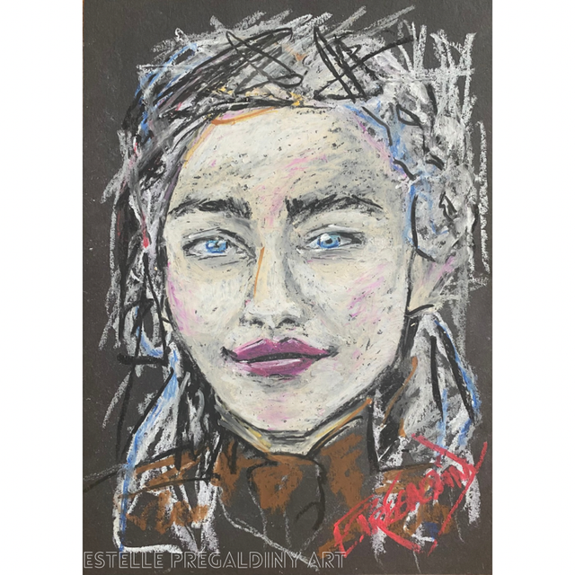 « Daenerys », pastel gras sur fond noir