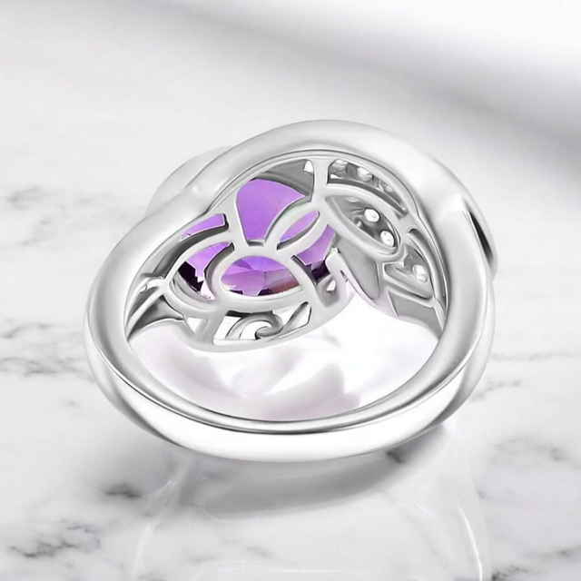 Beautiful Moroccan Amethyst & Cambodian Zircons Statement Ring.