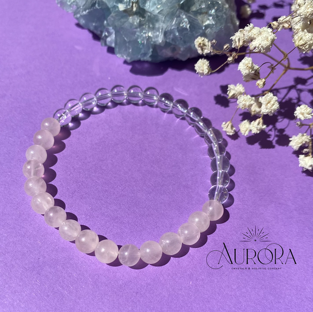 Bergkristall Rosenquarz Armband 6mm 