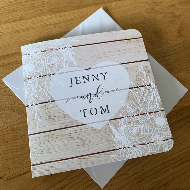 Wood &amp; lace - square, tri-fold Wedding invitations - including guest information &amp; RSVP