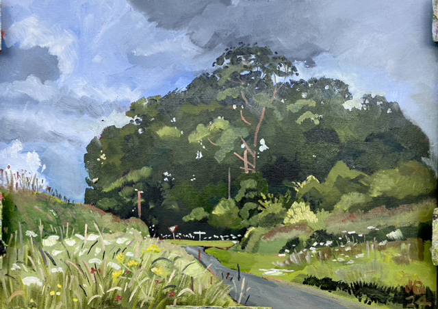 Loaningdale trees near Warter in early July. Oil on canvas board 14 x 10”