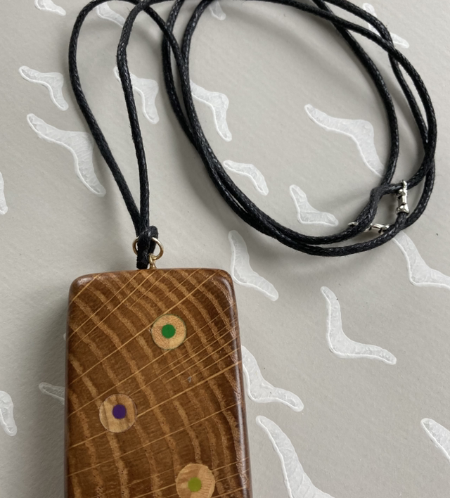 Oak - Chunky oak pendant with pencil inlays - I used to be a church pew [001-0002]