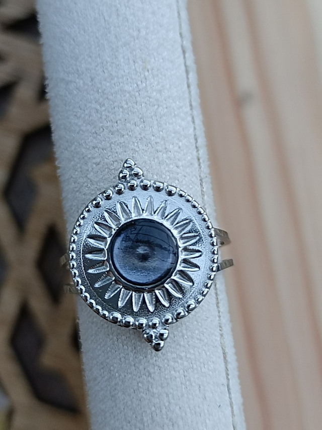 Bague Ethnique réglable - Argent - Résine Bleue