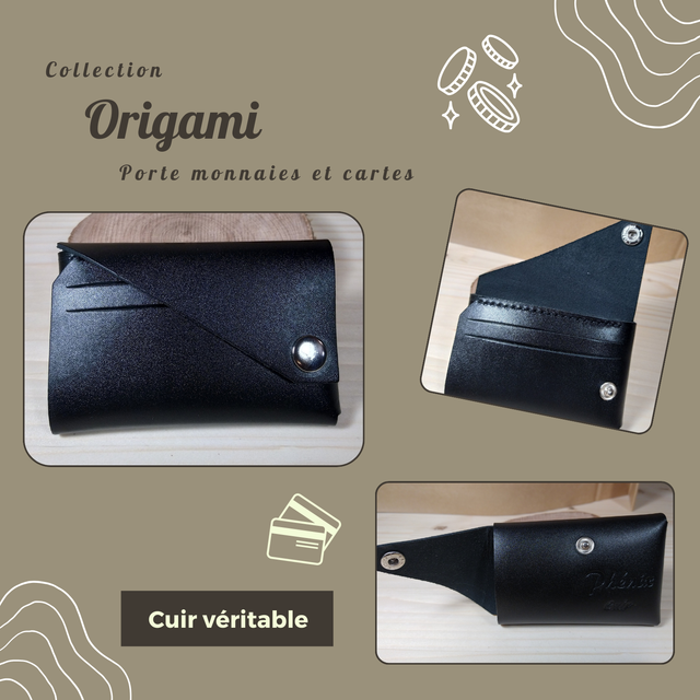 ORIGAMI porte monnaie/carte - Noir brillant