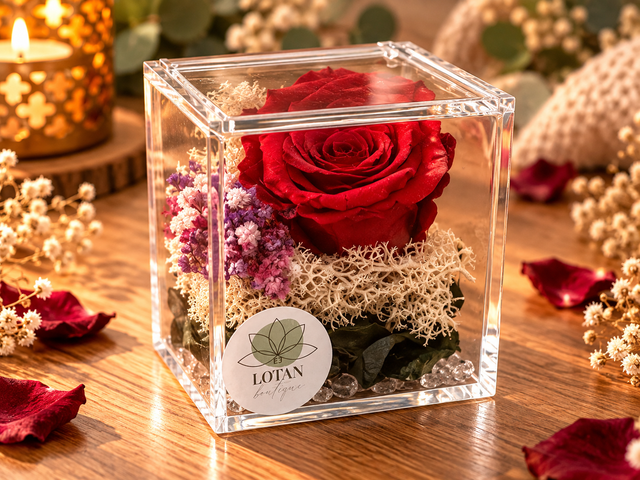 Rosa stabilizzata in cubo