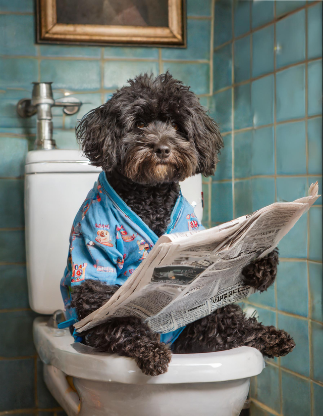 Cockapoo on the Toilet Framed Canvas