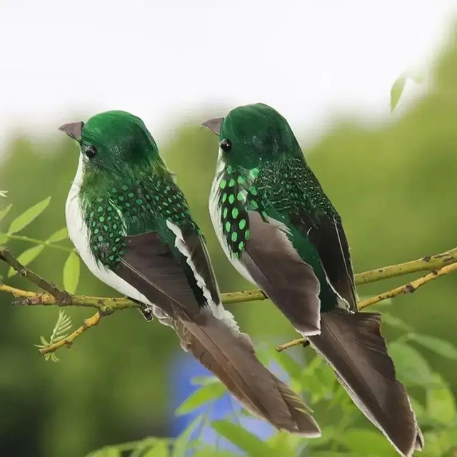 2 pièces Moineaux en Mousse Réalistes - Décor de Jardin en Plumes Artificielles Vert Vif,