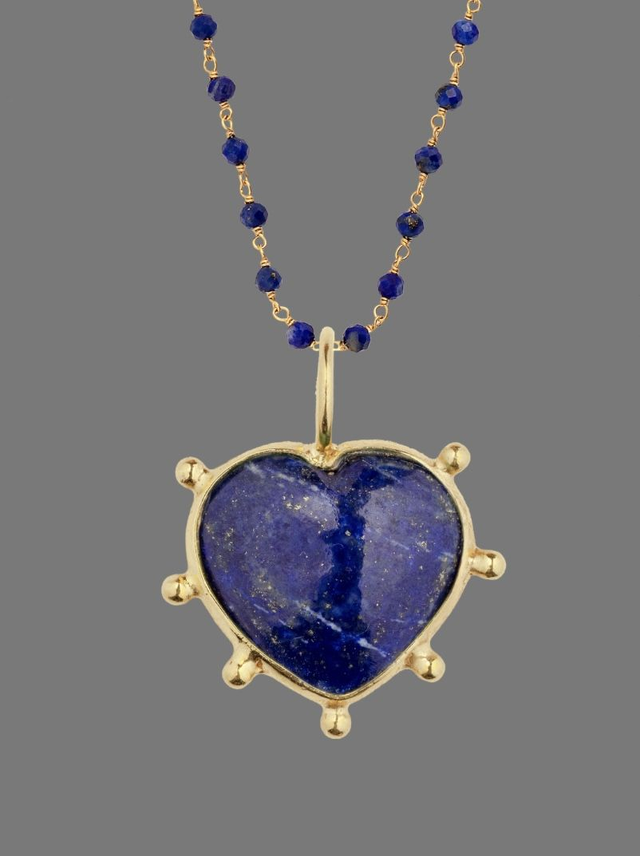 Lapis Heart Pendant on Lapis Beaded 18” Chain