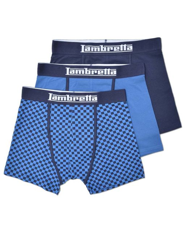Lambretta 3PK Multi Boxer Shorts - Navy &amp; Dark Blue Check/Navy/Dark Blue 