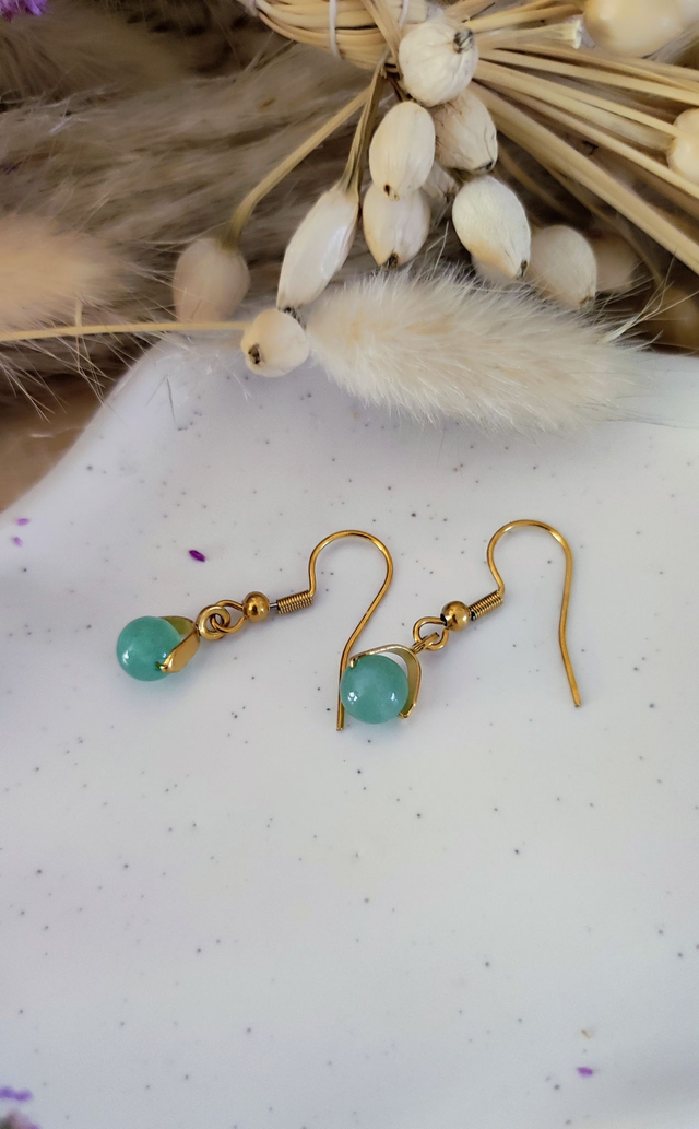 Boucles d'oreilles Boule Aventurine verte