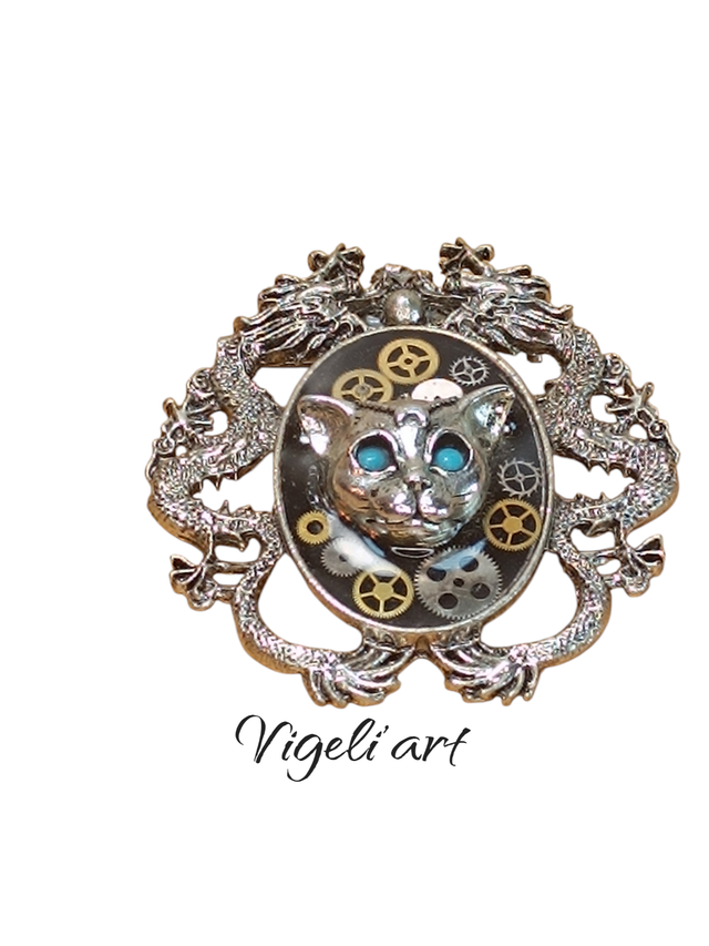 Broche steampunk chat égyptien 