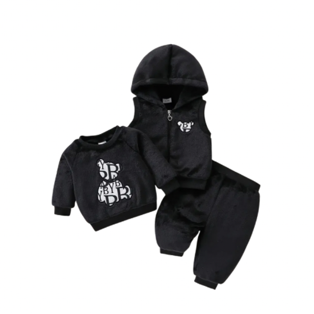 3-delige set broek trui met bodywarmer zwart beer 