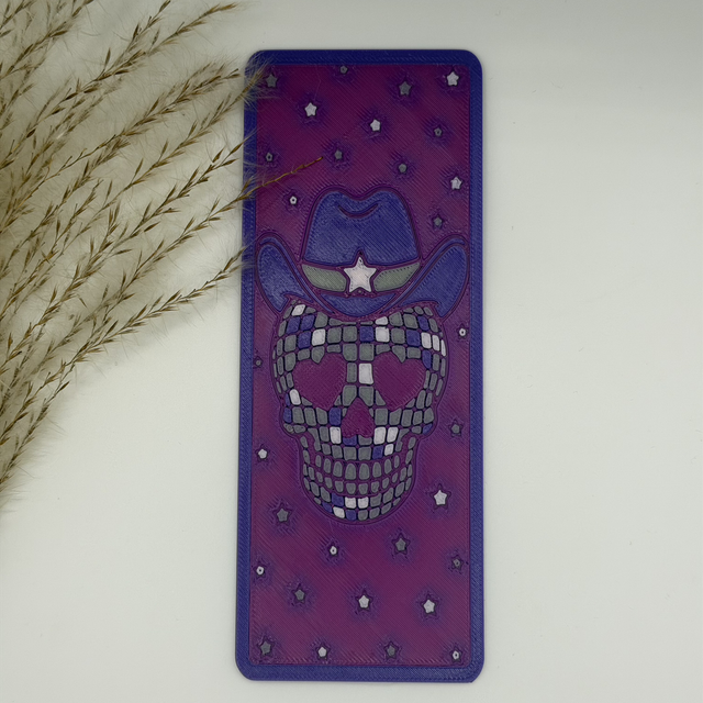 Cowboy Skull 3D Printed Bookmark – Purple Western Design