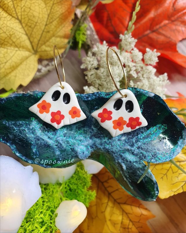 Boucles d'oreilles Fantômes Fleuris rouge et orange