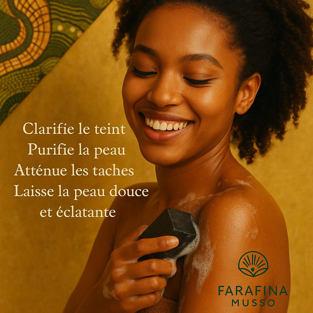 Savon Noir Clarifiant Solide 200g – Peau Nette &amp; Teint Éclatant – Soin Naturel Visage et Corps