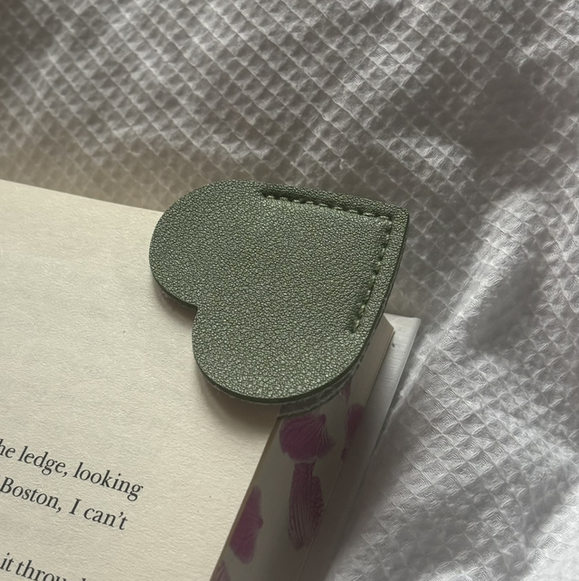 Personalised Leather Heart Bookmark | Khaki Green | Engraved