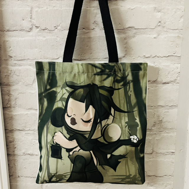 Skull Panda inspired tote bag with zip khaki design