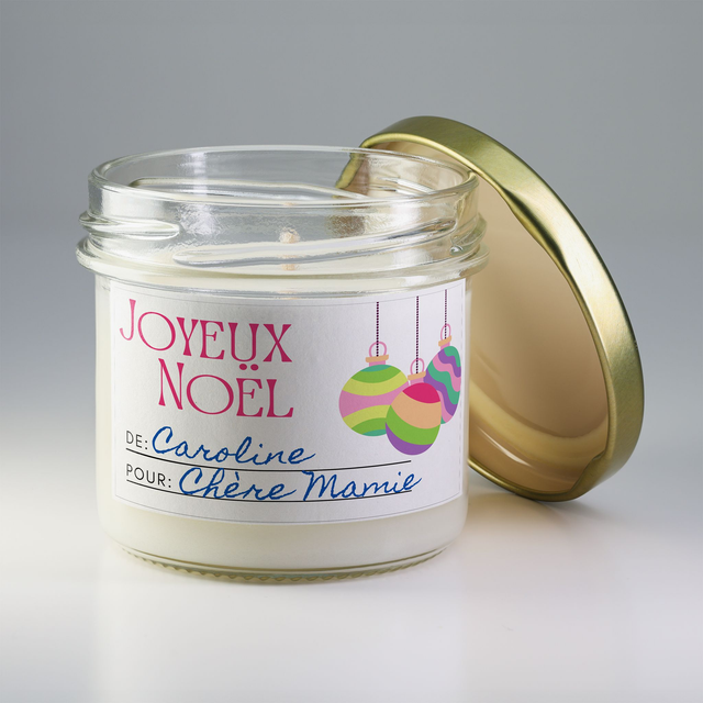 Bougie artisanale parfumée en cire de soja avec étiquette personnalisée - Cadeau pour Noël, Nouvel An, Fêtes de fin d&#039;année, 100g (CJN31)