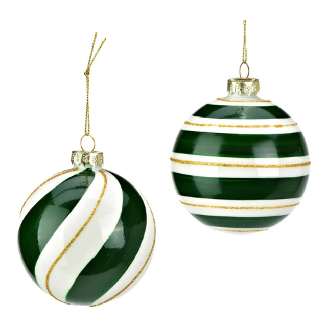 Weihnachtskugel aus Glas, Grün/Weiß Ø8cm 