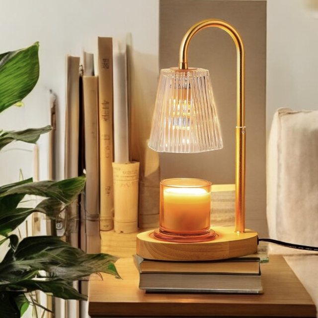 Clear Glass &amp; Light Wood Electric Candle Warmer