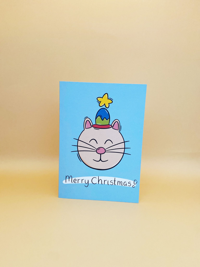 Blue cat Christmas card