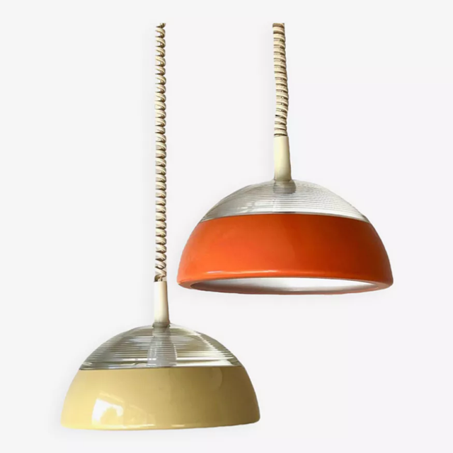 Paire de suspensions en verre Holophane et métal , années 70