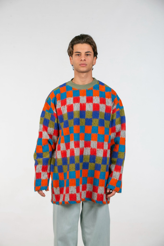 CHECKERED WOOL SWEATER 