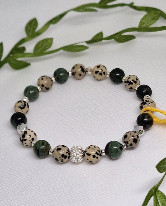 Bracelet Jaspe Kambaba et Dalmatien en 0,8 cm 