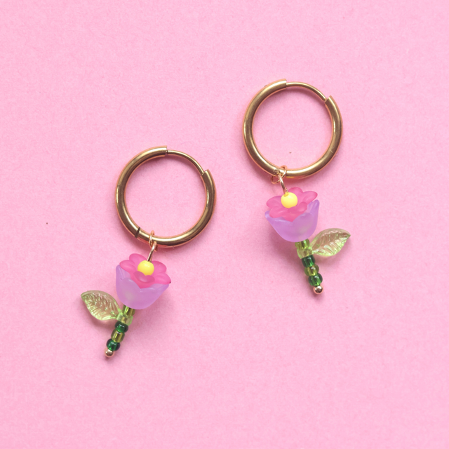 Boucles d'oreilles Tulipes Roses &amp; Lilas