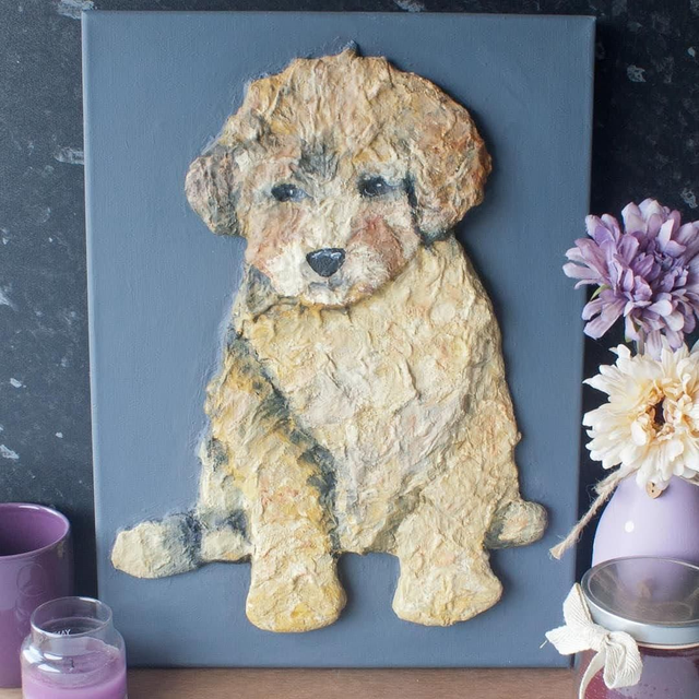 'Poodle Puppy' Original 3D Acrylic Painting by Artist Purple Faye.