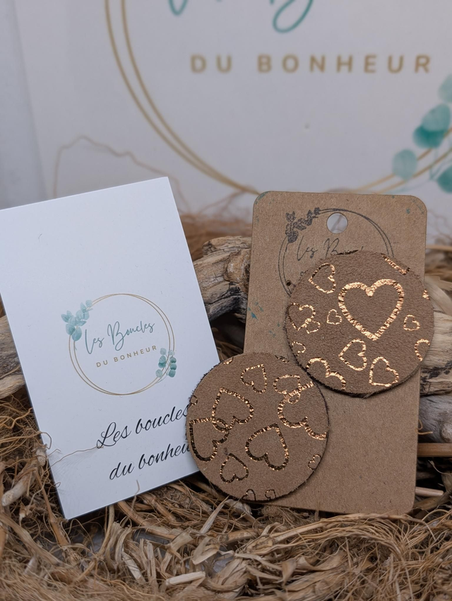 Boucles d&#039;oreilles Moon taupe nubuck coeur nc054