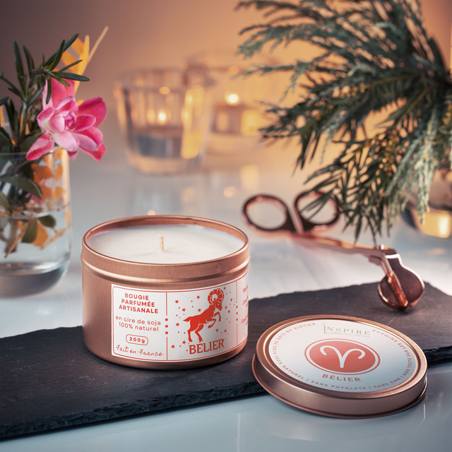 Bougie parfumée aromathérapie en cire de soja 100% naturelle - Bélier, 200g