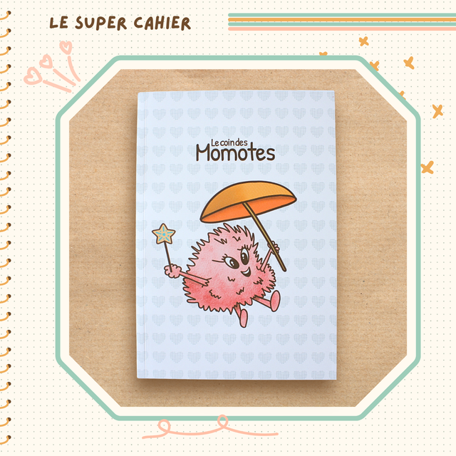 Carnet A5 illustré - Momote volante fond cœur vert