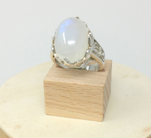 Bague royale pour femme cabochon pierre de lune ovale taille 58 - 2165