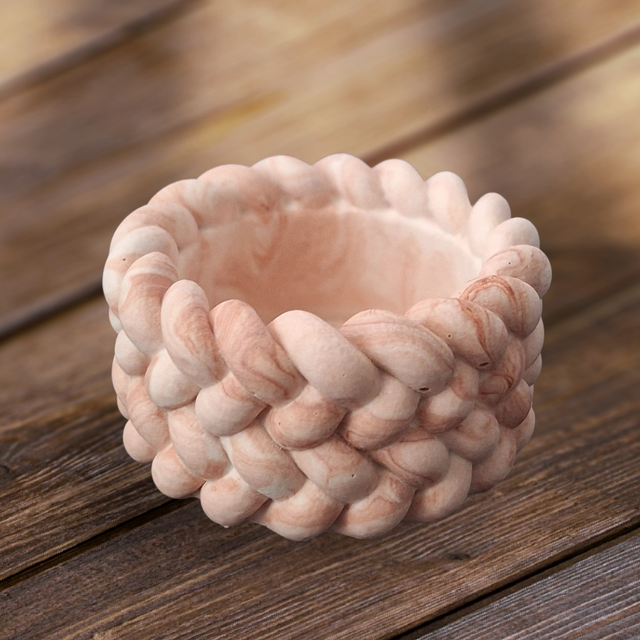 Teelichthalter "Braided" Marble/Teracotta 